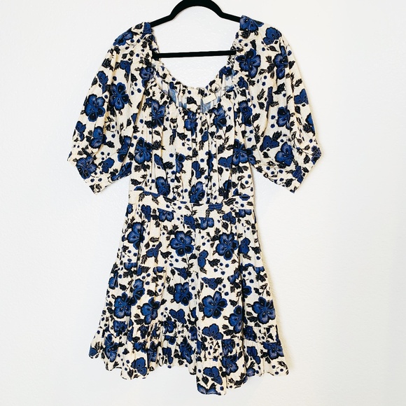 Ulla Johnson Capsule Collection Celia Dress Size 8 Lapis Floral Blue Ivory Boho - Picture 2 of 14